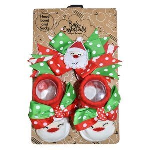 Baby Essentials Christmas Santa Socks and Headband Girl's Size 0-6 Month NWT